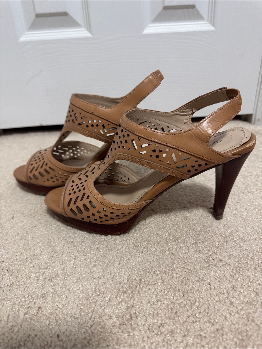 Adrienne Vittadini Tan Cutout Slingback High Heels